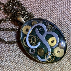 Initial B Watch Gears Necklace Resin New
